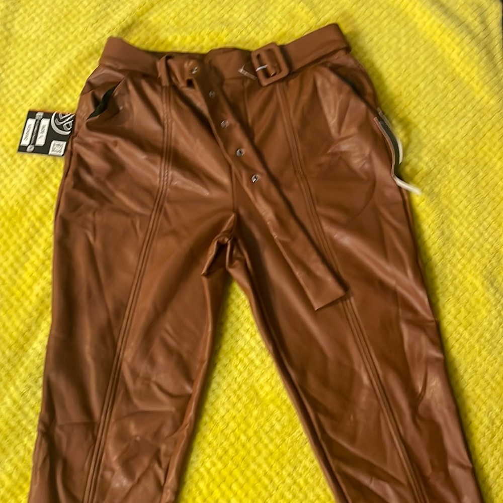 Faux leather cognac color trousers